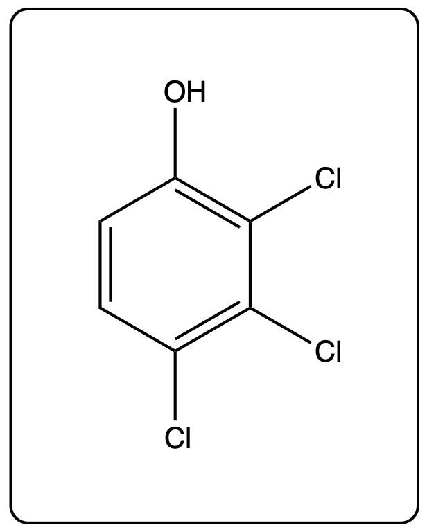 Condensed structural formula of 2,3,4-trichlorophenol with hydroxyl and chlorine substituents.