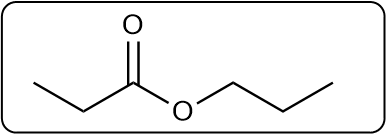 Line-angle formula for butyl propanoate, representing carbon and oxygen connectivity.