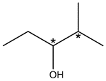 Molecule with two chiral centers marked with asterisks for identification.