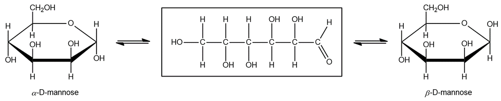 Mutarotation reaction of D-mannose with a missing structure between alpha and beta forms.