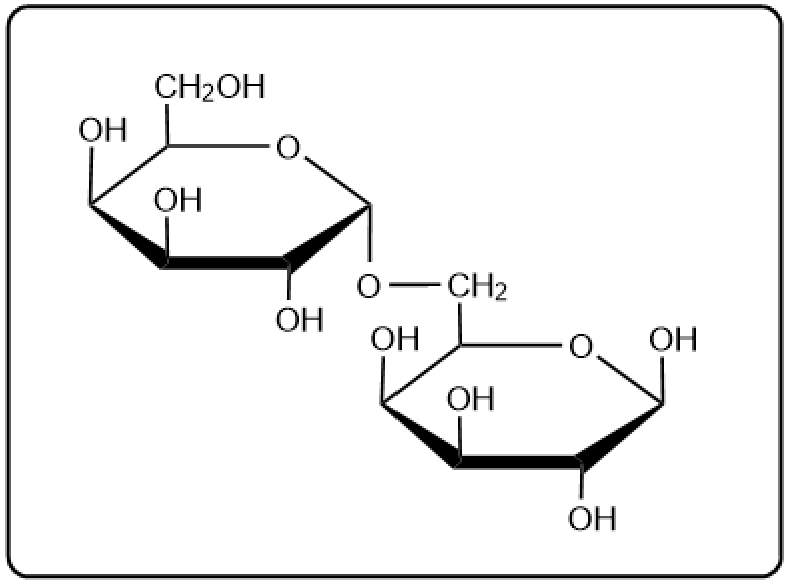 Chemical structure of Galβ(1→6)Glcα disaccharide with labeled hydroxyl groups.