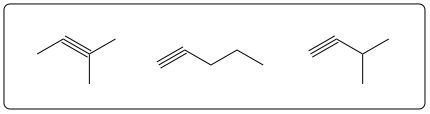 Another set of structures for three alkynes with the formula C5H8 for naming practice.