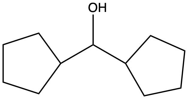 Chemical structure of an alcohol with an OH group; question about its classification as primary, secondary, or tertiary.