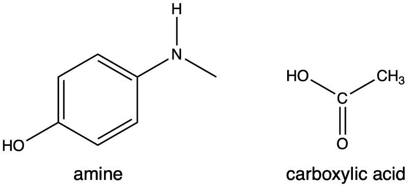 Chemical structure of an amine and a carboxylic acid, labeled with hydrogen atoms.