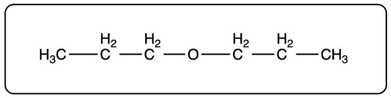 Condensed structural formula of butyl ethyl ether with carbon and hydrogen atoms.