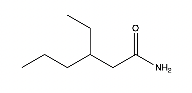 Alternative structure of 3-ethylhexanamide with carbon chain and amide group.