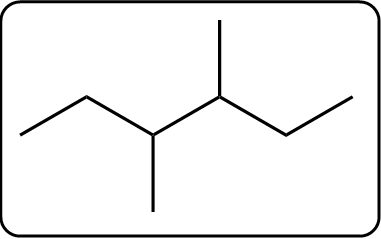 Skeletal structure of a branched organic molecule with a vertical carbon chain.