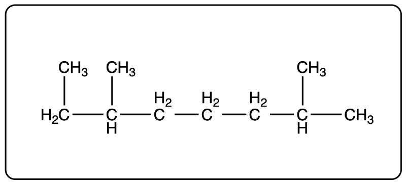 Condensed structural formula of 5-ethylheptanal, representing carbon and hydrogen connectivity.