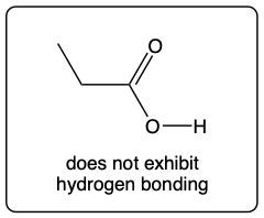 Structure of propionic acid with a note stating it does not exhibit hydrogen bonding.