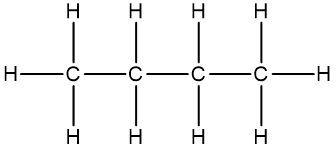 Structural formula of propane (C3H8) showing carbon and hydrogen bonds.