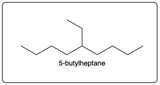 Bond-line structure of 5-butylheptane with its name labeled.