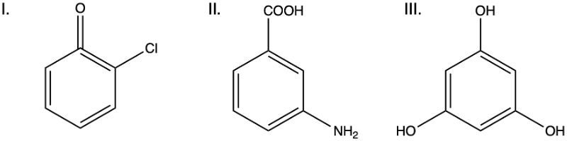 Structures for 2-Chlorophenol, 2-Aminobenzoic acid, and 1,3,5-Benzenetriol.