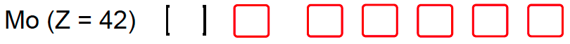 Electron configuration of molybdenum showing the exception with one electron in 5s and five in 4d orbitals.
