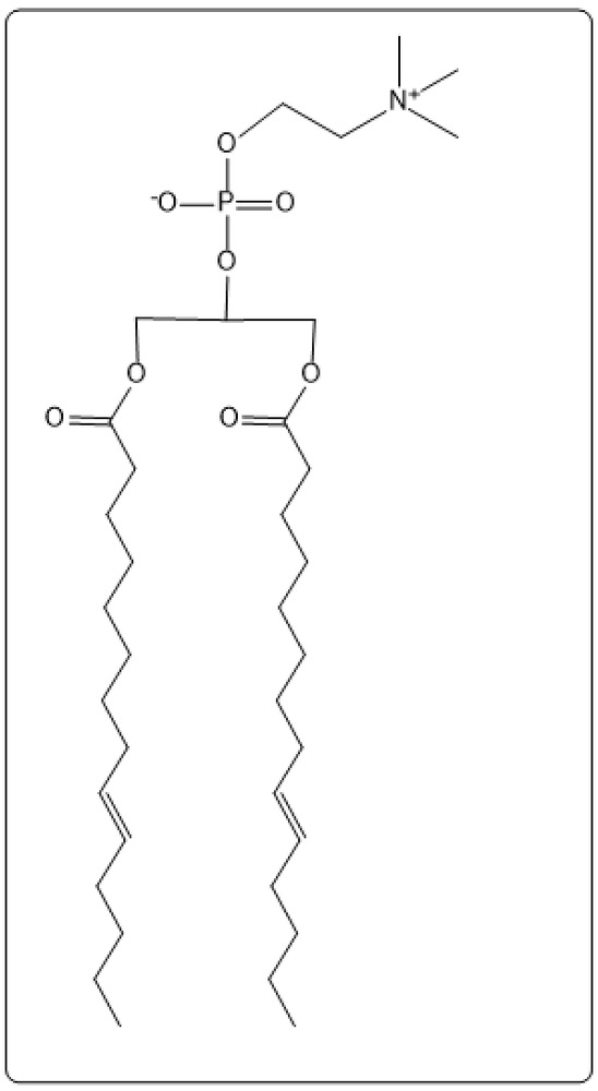 Detailed structure of a glycerophospholipid showing glycerol, phosphate, and two myristic acids.