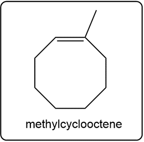 Line-angle structure of methylcyclooctene, an 8-membered cycloalkane.