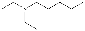 Another view of the line-angle formula for ethylpentylamine with nitrogen atom.