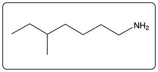 Chemical structure of hexanamine with an amino group branching from a hexane chain.