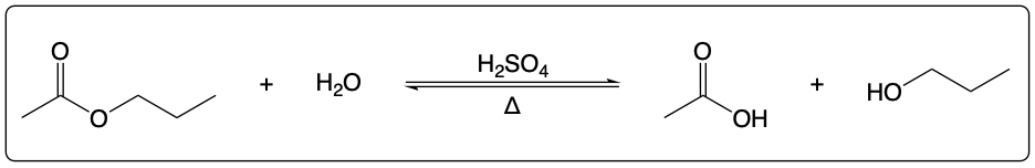 Flowchart detailing the steps in acid-catalyzed hydrolysis of propyl acetate.