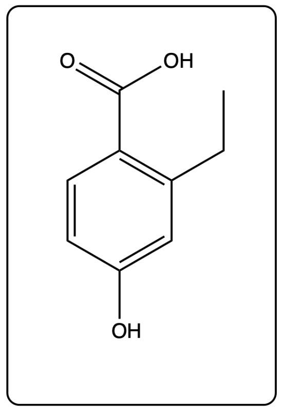 Structure of ethyl p-hydroxybenzoate with hydroxyl and carbonyl groups.