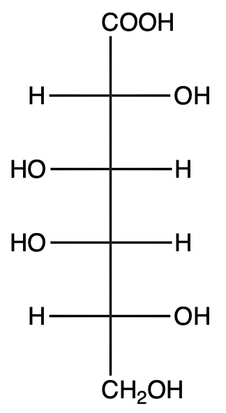 Structure of D-galactonic acid with a carboxylic acid group.