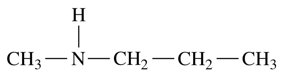 Structural formula of an amine with a nitrogen atom bonded to a hydrogen and a carbon chain.