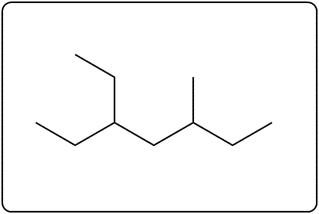 Skeletal formula of 3,4-diethylheptane with two ethyl groups on the third and fourth carbon.