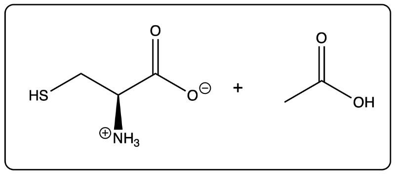 Reaction showing N-acetylcysteine hydrolysis with charged species.