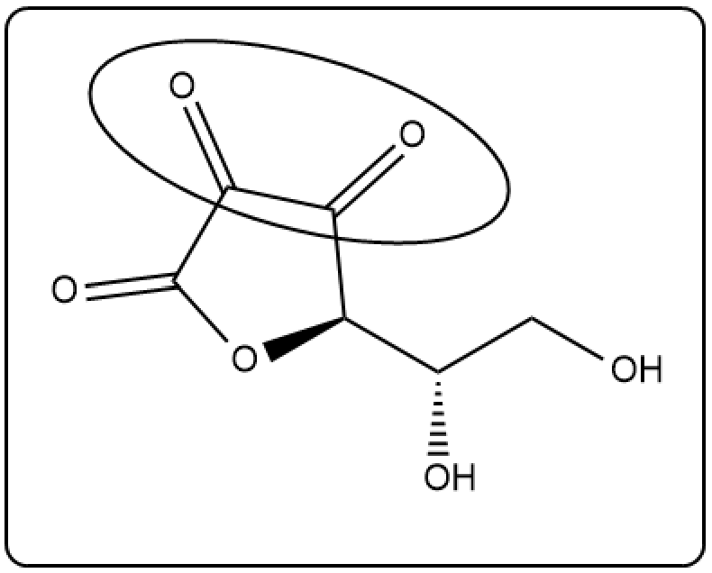 Another view highlighting oxidized groups in dehydroascorbic acid.