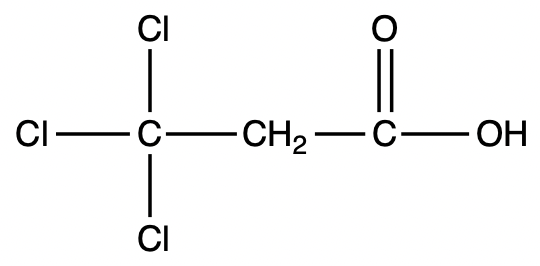 Condensed structural formula of 3,3-dichloropropanoic acid.