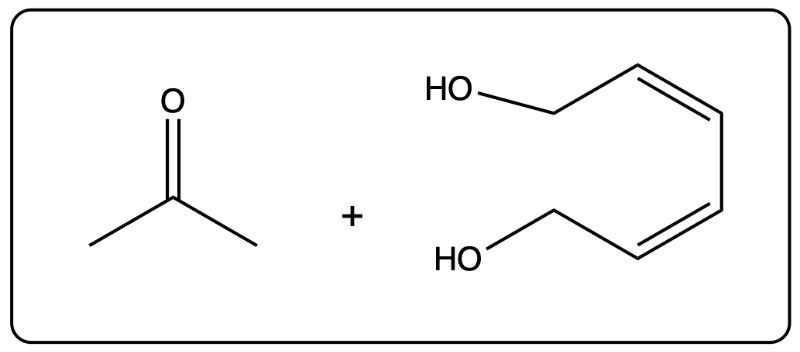 Chemical structures of phenyl acetate and water for acid-catalyzed hydrolysis.