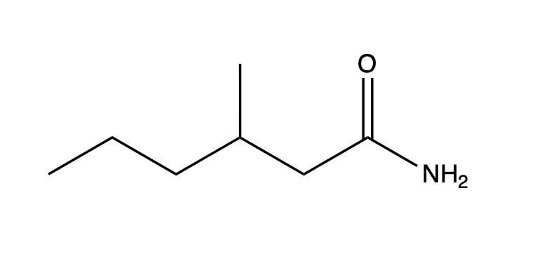 Structure of 3-ethylhexanamide showing carbon chain and amide functional group.