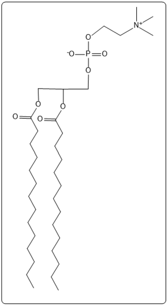 Glycerophospholipid structure highlighting glycerol, phosphate, and two myristic acid chains.