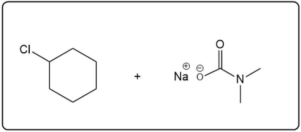 Reaction showing the interaction of a chlorinated compound with sodium and an amide.