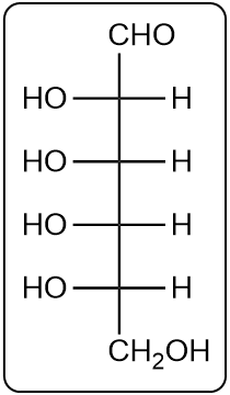 Fischer projection of D-glucose with hydroxyl groups on the right.