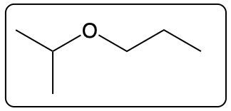 Structural formula of 1-ethoxy-2-methylpropane with an ether bond.