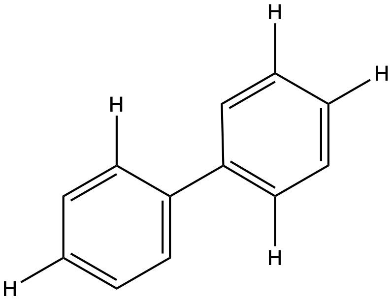 Structural formula of a biphenyl compound with two benzene rings.