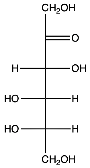 Proposed Fischer projection for L-fructose, similar structure to D-fructose.