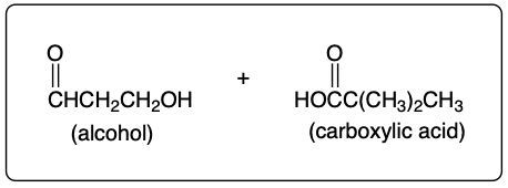 Reaction illustrating an alcohol and carboxylic acid for esterification.