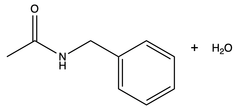 Product structure of acetic acid and aniline forming an amide and water.