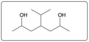 Chemical structure of 4-isopropylheptane-2,6-diol showing hydroxyl groups on both sides.