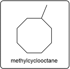 Line-angle structure of methylcyclooctane, an 8-membered cycloalkane.