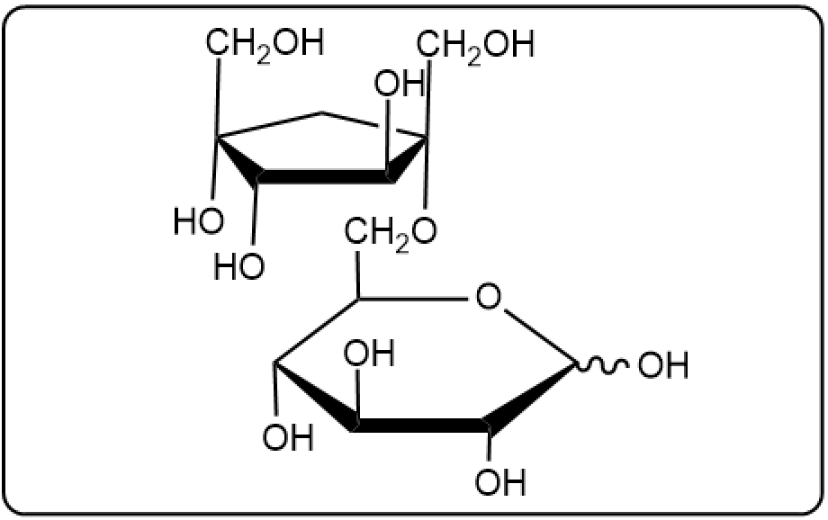 Another representation of a disaccharide with glucose and fructose, highlighting the glycosidic bond.