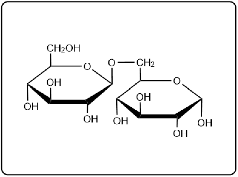 Chemical structure of Galβ(1→6)Glcα disaccharide with labeled hydroxyl groups.