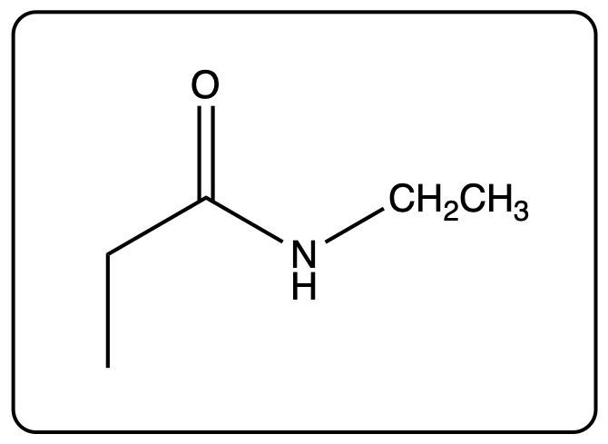 Structure of isobutyramide formed from isobutyric acid and ethylamine.