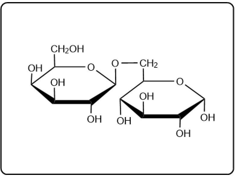 Chemical structure of Galβ(1→6)Glcα disaccharide with labeled hydroxyl groups.