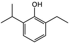 Chemical structure of 2-ethyl-6-isopropylphenol for IUPAC naming exercise.