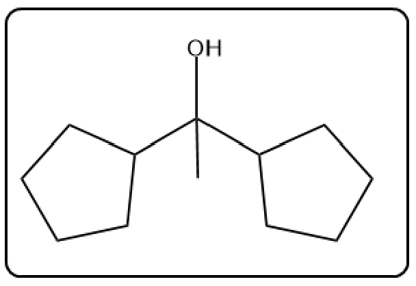 Chemical structure of a compound with a hydroxyl group on a carbon chain with two rings.