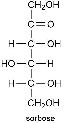 Structural formula of sorbose, a ketohexose monosaccharide, for carbohydrate classification.