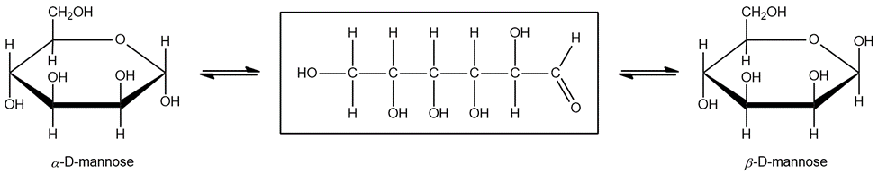 Mutarotation reaction of D-mannose with a missing structure between alpha and beta forms.