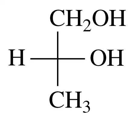Structural formula of a carbohydrate showing hydroxyl groups and hydrogen atoms for identifying D or L enantiomers.